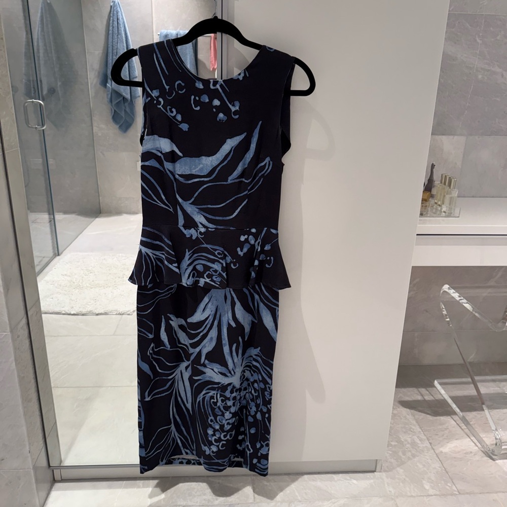 Suno Blue Floral Peplum Midi Dress